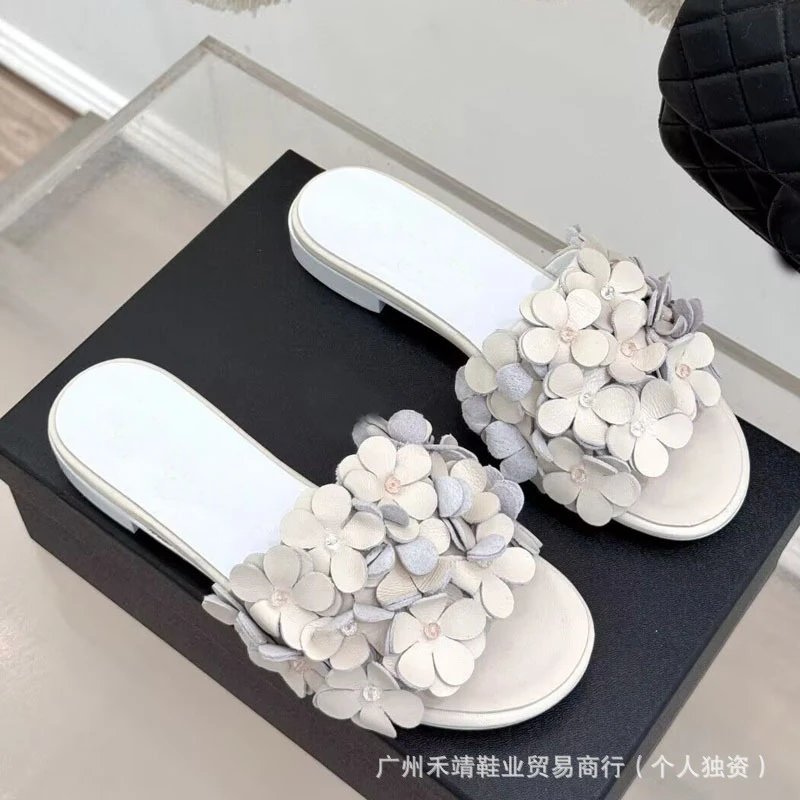 Chanel Lambskin Camellia Slide Sandals qc 7