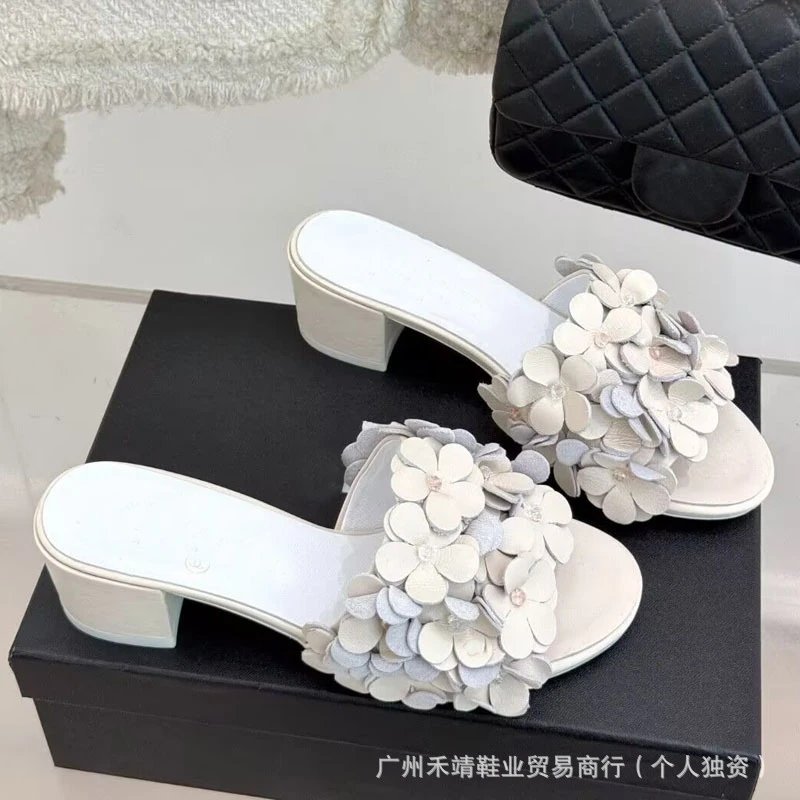 Chanel Lambskin Camellia Slide Sandals qc 8