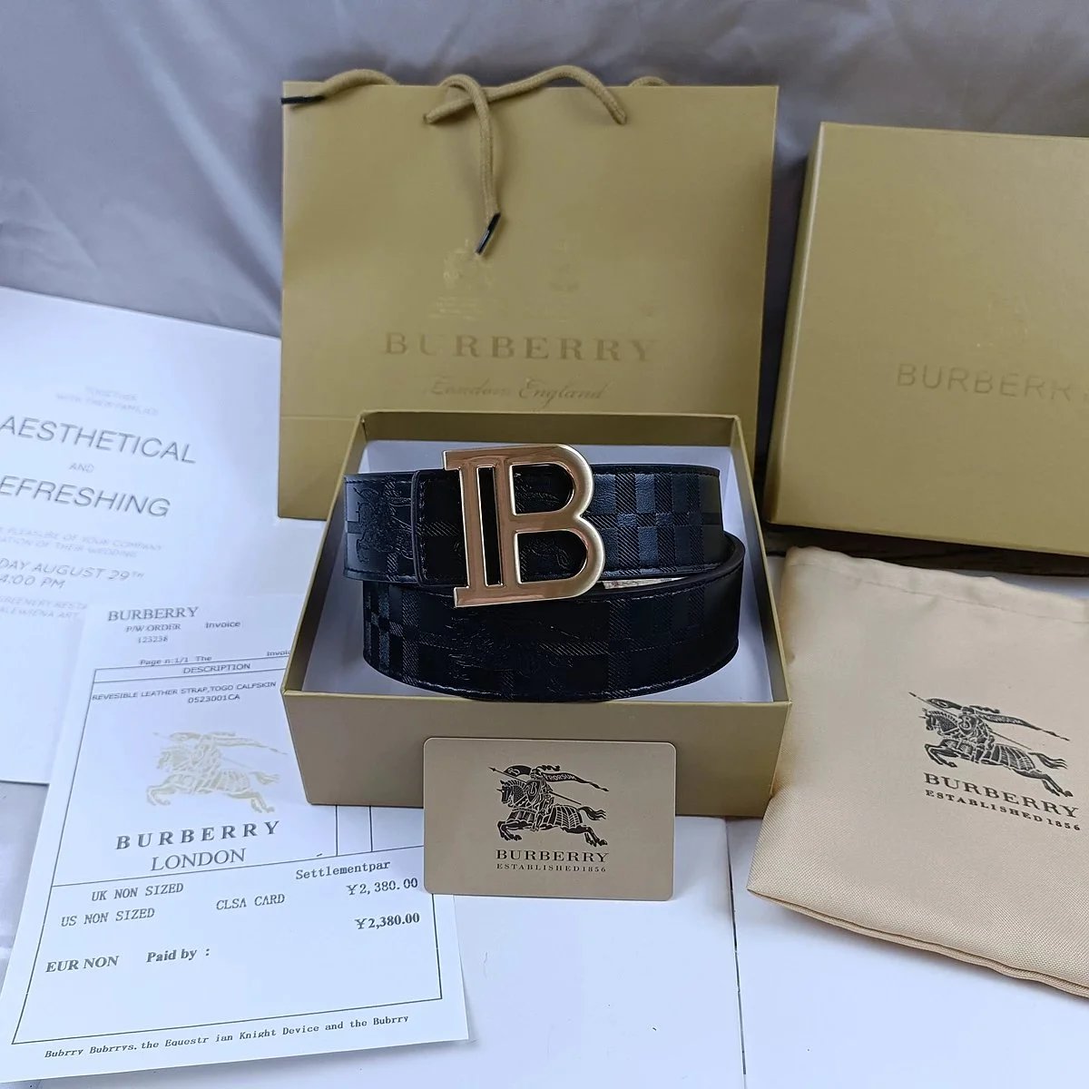 Burberry Vintage Check and Leather B Buckle Belt qc 9