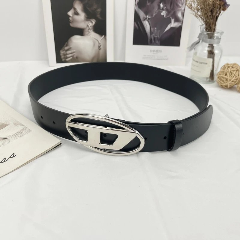 Diesel B-1DR Leather Belt with Oval D Plaque Buckle qc 1