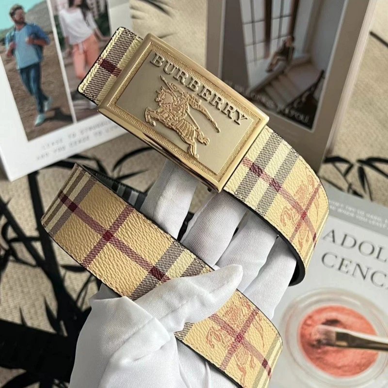 Burberry Vintage Check Canvas and Leather Reversible TB Belt qc 2