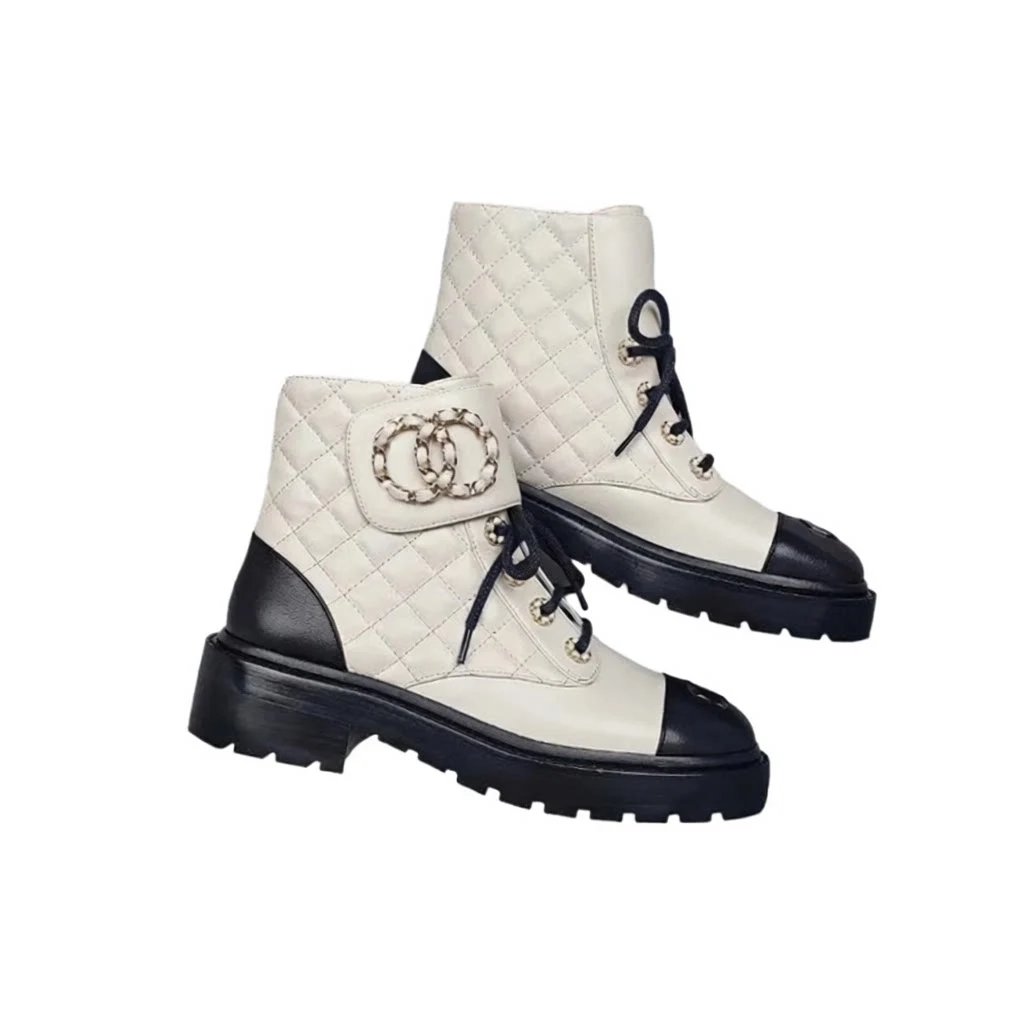 Chanel 2021 Interlocking CC Logo Combat Boots qc 4