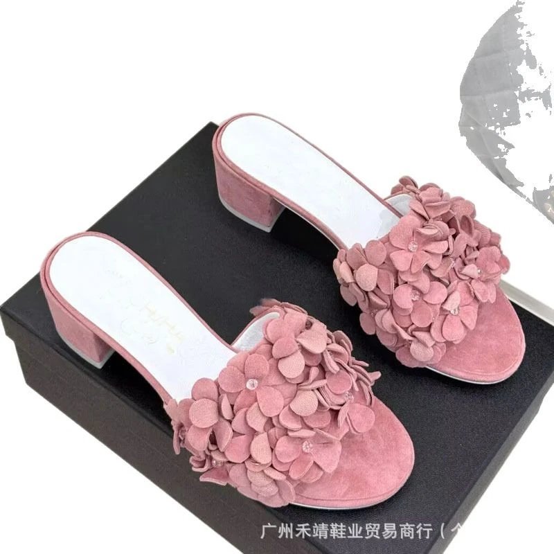 Chanel Lambskin Camellia Slide Sandals qc 4