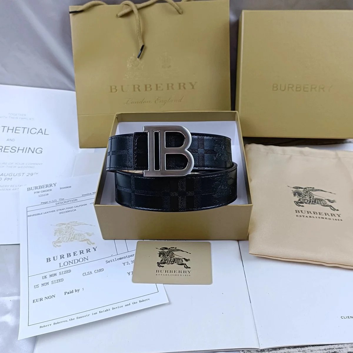 Burberry Vintage Check and Leather B Buckle Belt qc 5