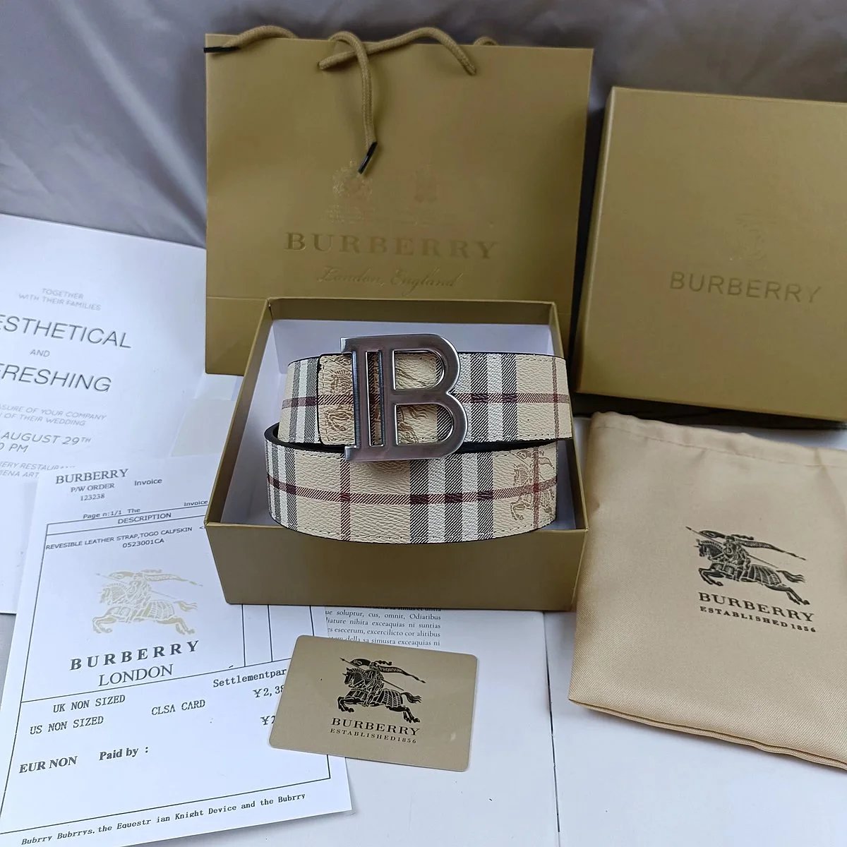 Burberry Vintage Check and Leather B Buckle Belt qc 4