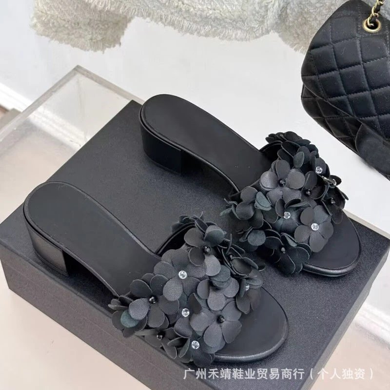 Chanel Lambskin Camellia Slide Sandals qc 6