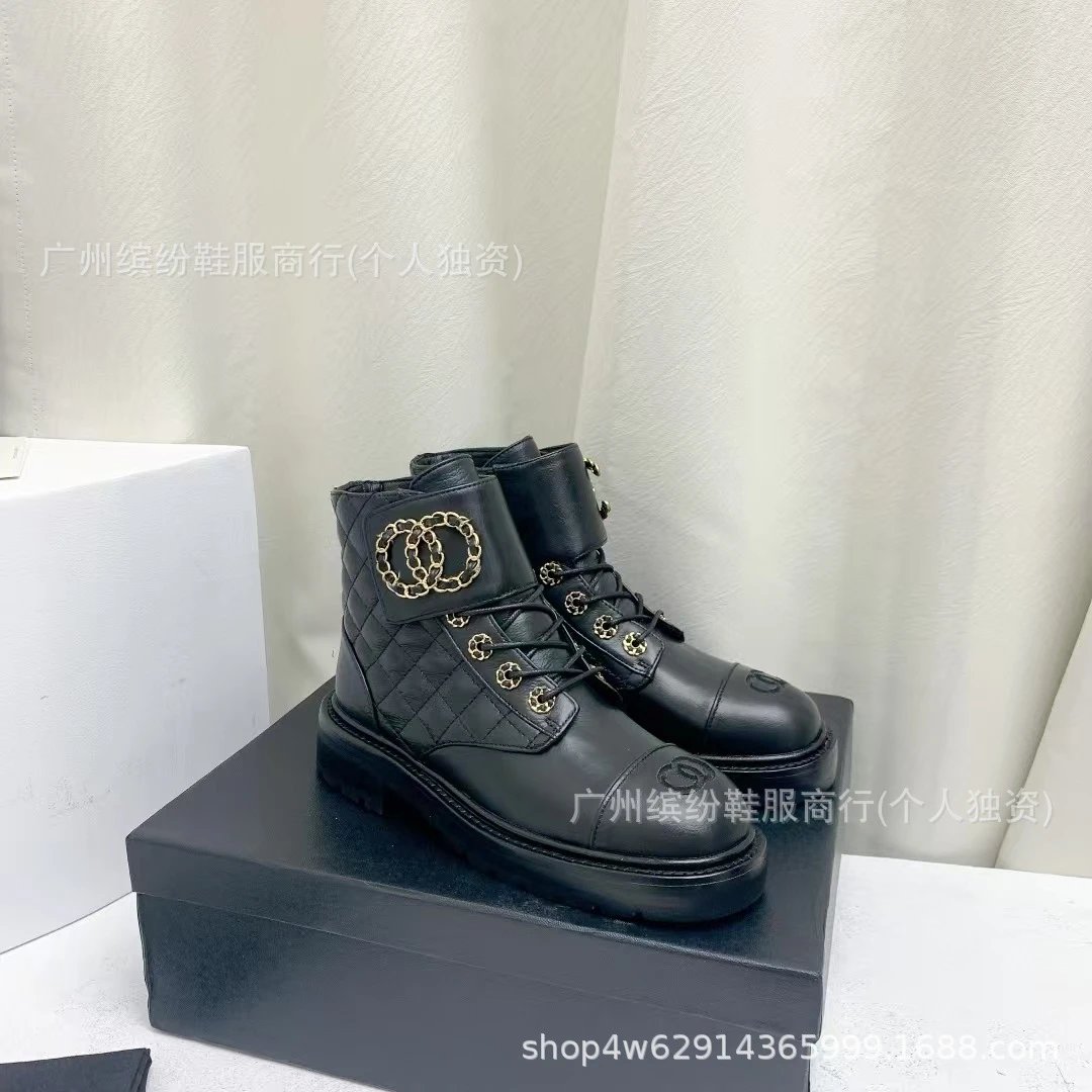 Chanel Quilted Leather Lace-Up Combat Boots qc 2