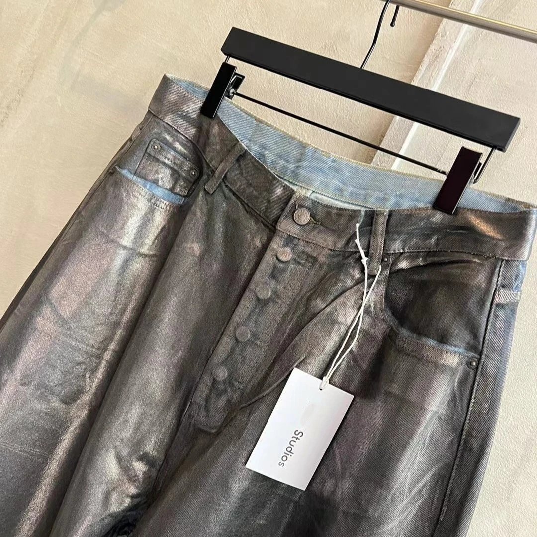 Acne Studios 2023M Super Baggy Fit Silver Coated Jeans qc 2
