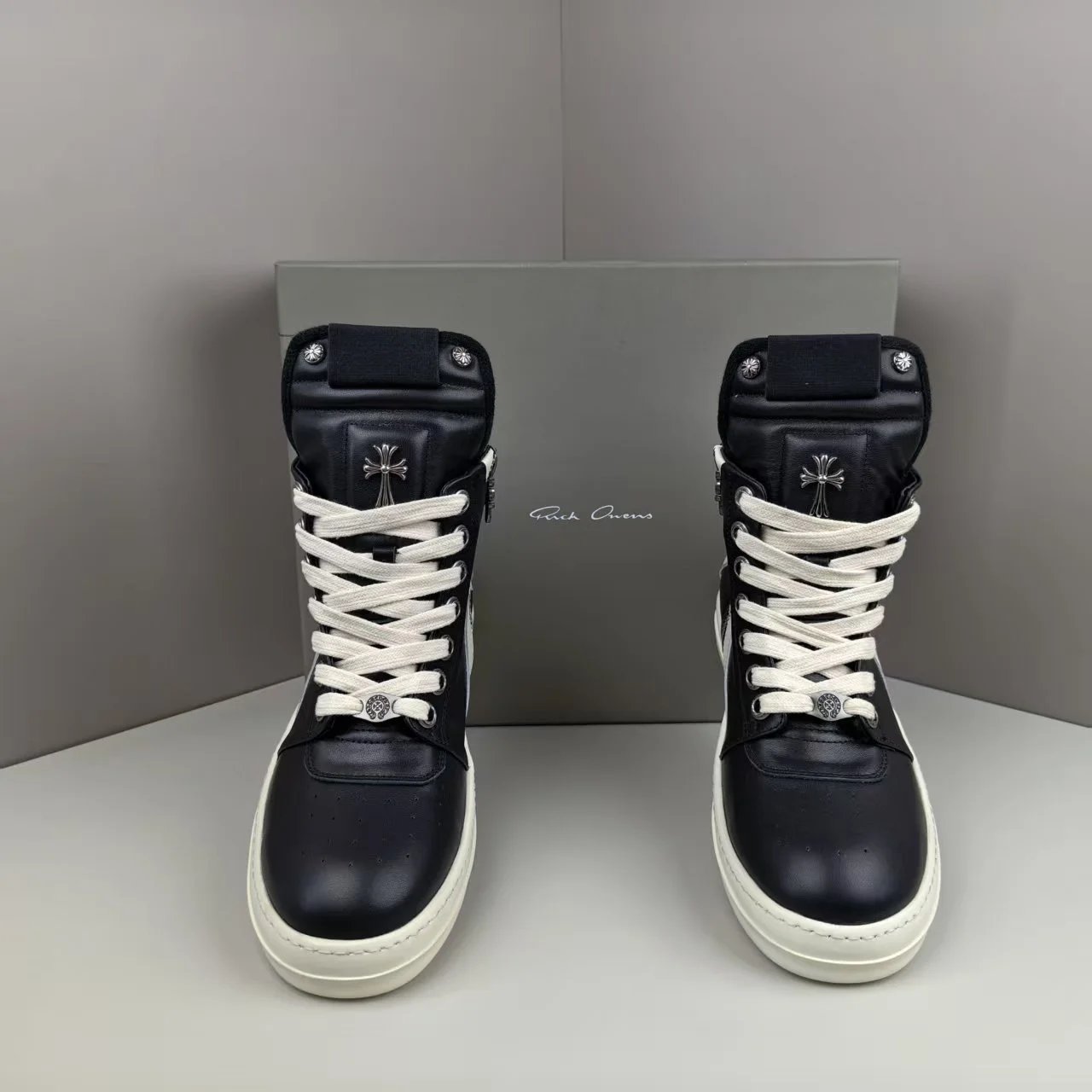 Rick Owens x Chrome Hearts Geobasket High-Top Sneakers qc 3