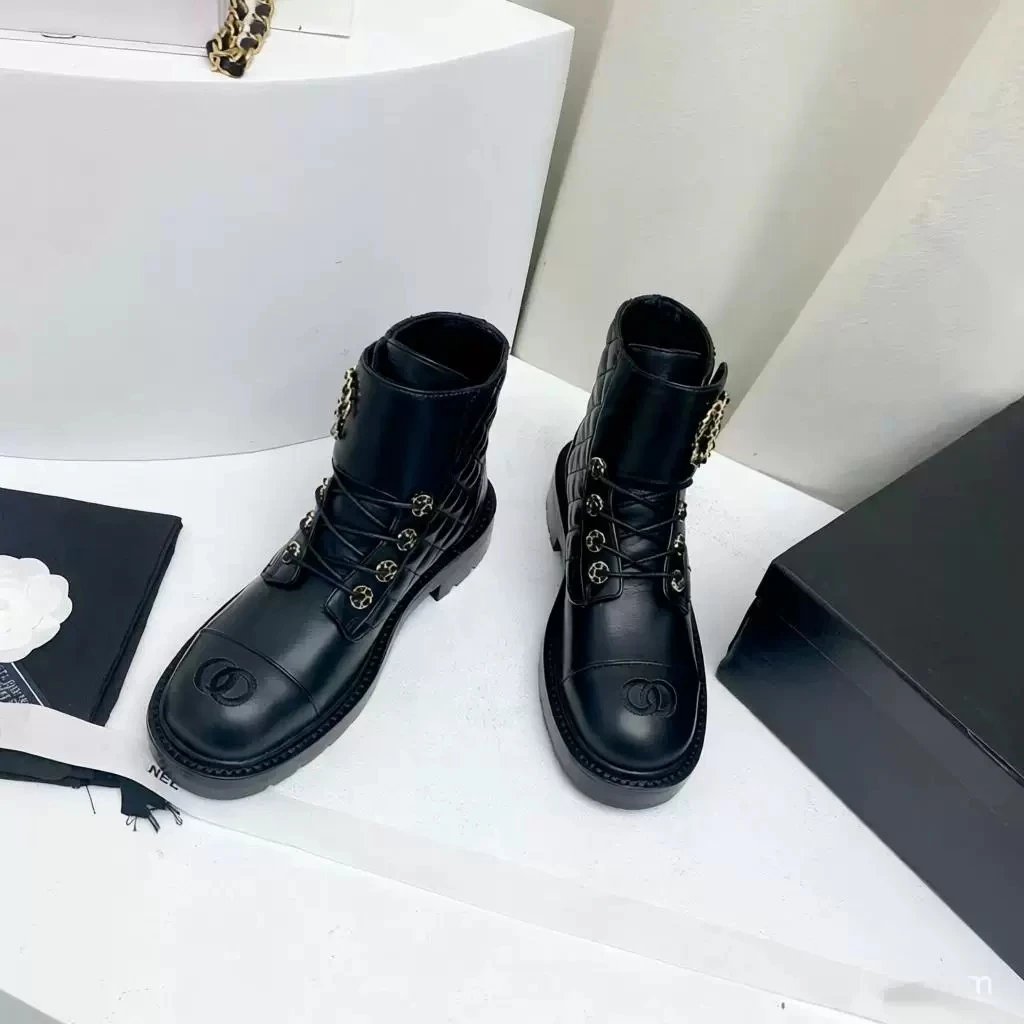 Chanel Quilted Leather Lace-Up Combat Boots qc 1