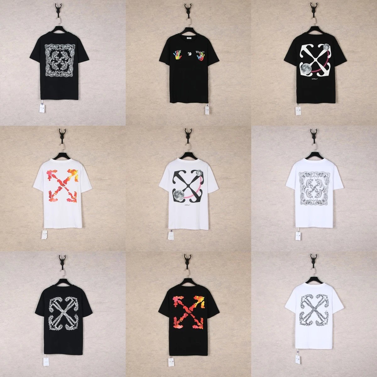 Off-White Summer Blue Arrow Graffiti Print T-Shirts qc 2