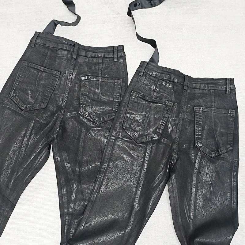 Rick Owens DRKSHDW Black Waxed Bolan Bootcut Jeans qc 2