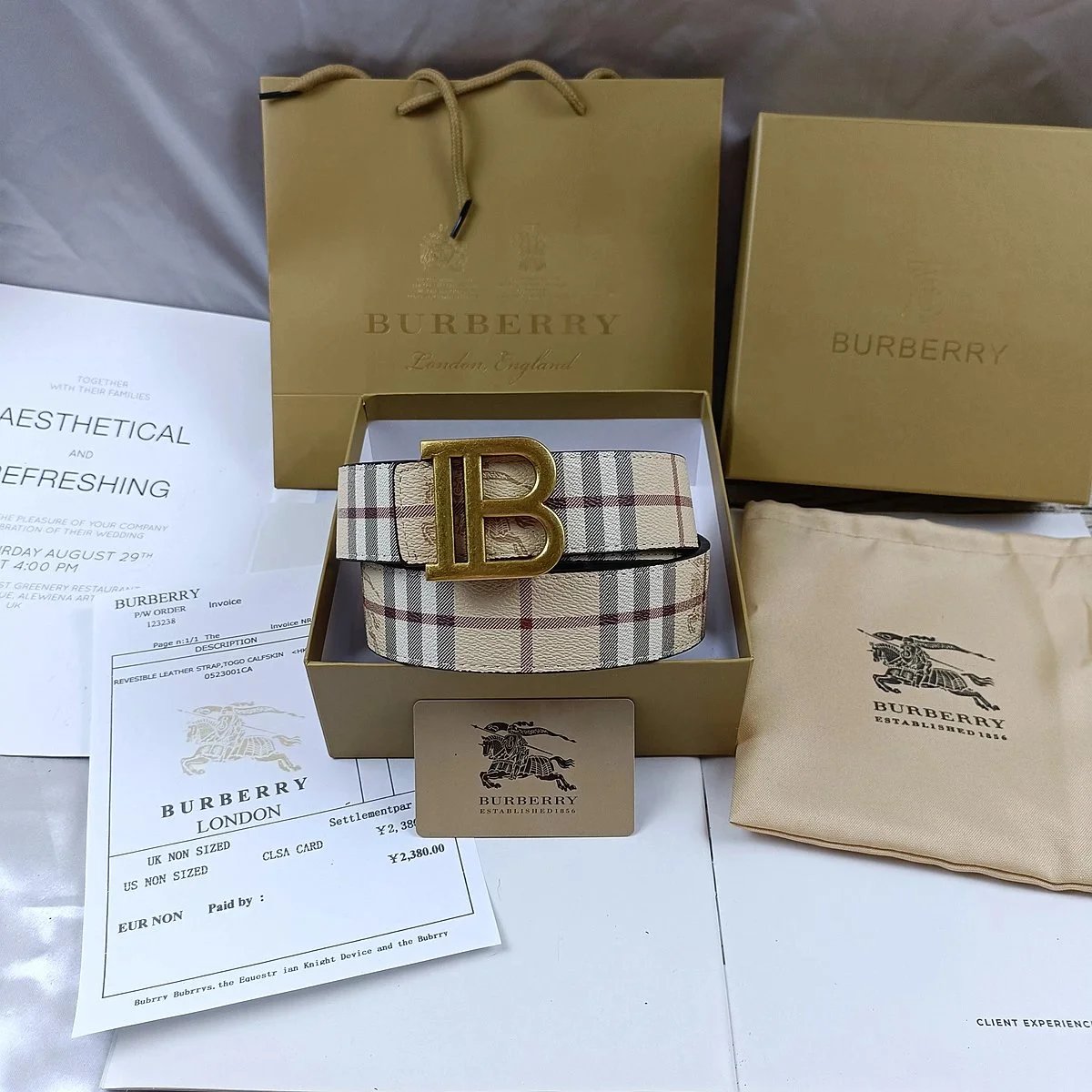 Burberry Vintage Check and Leather B Buckle Belt qc 7