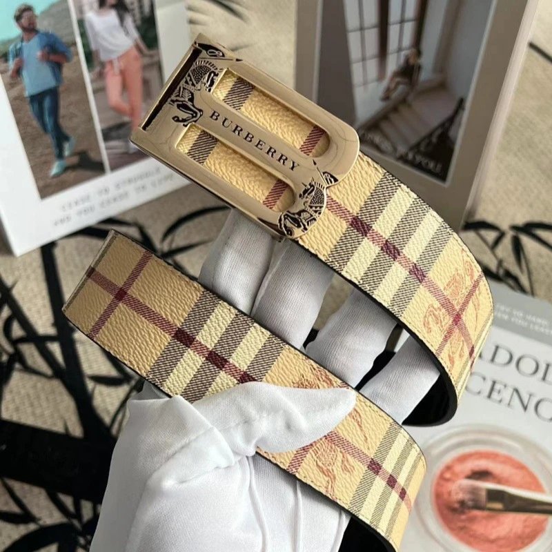 Burberry Vintage Check Canvas and Leather Reversible TB Belt qc 1