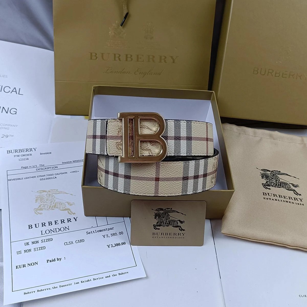 Burberry Vintage Check and Leather B Buckle Belt qc 8