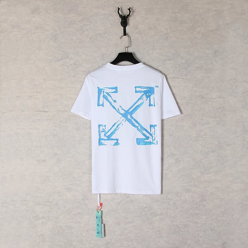 Off-White Summer Blue Arrow Graffiti Print T-Shirts qc 1