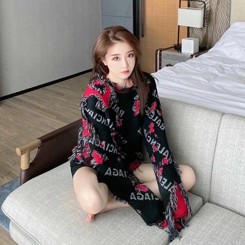 Balenciaga Destroyed Logo Intarsia Knitwear qc 1