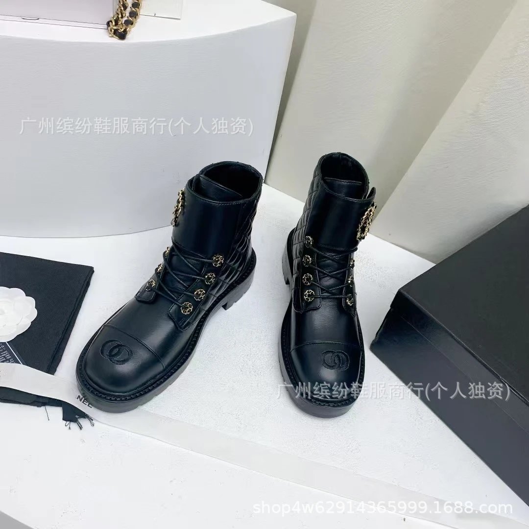 Chanel Quilted Leather Lace-Up Combat Boots qc 3