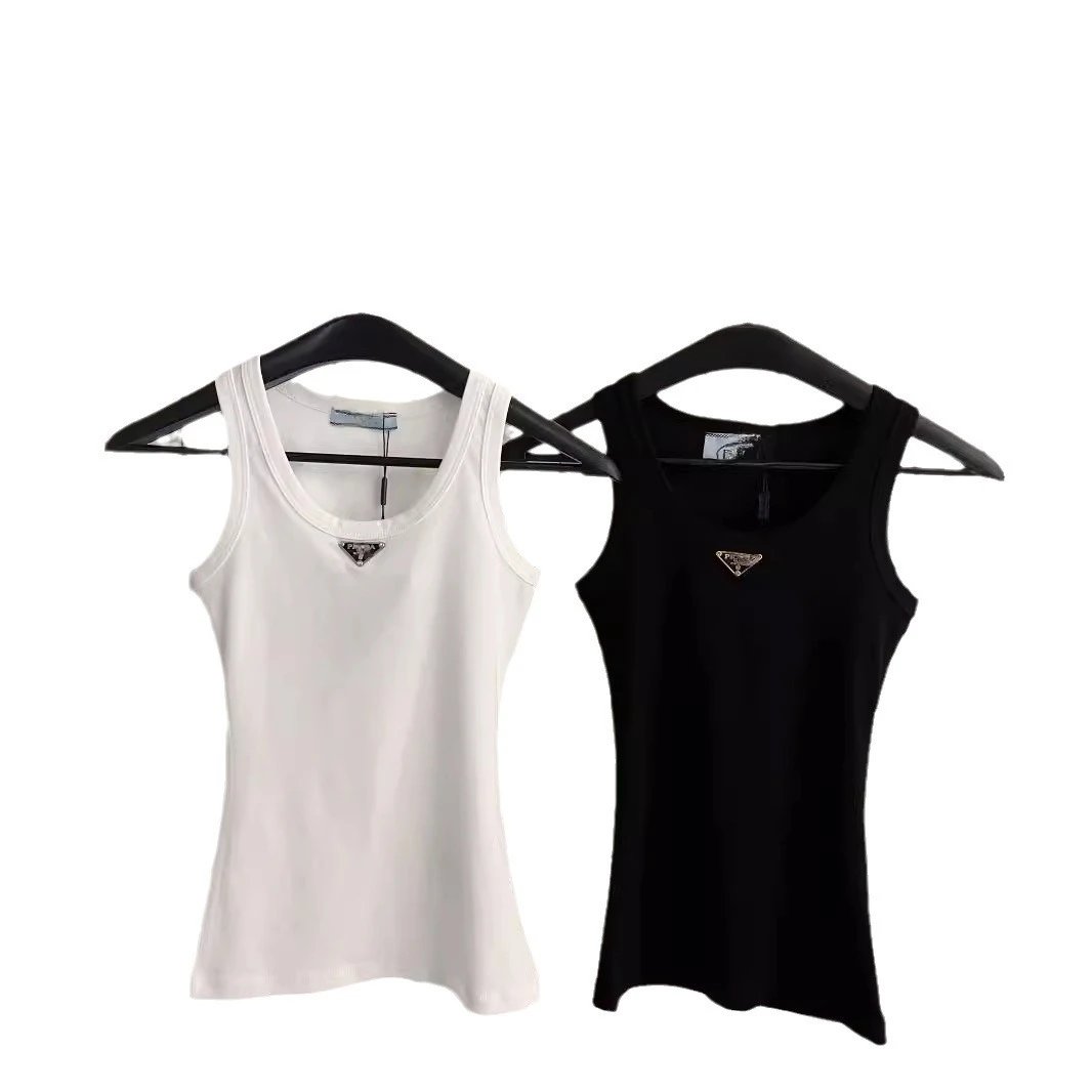 Prada Ribbed Knit Cotton Tank Top with Enamel Triangle Logo qc 4
