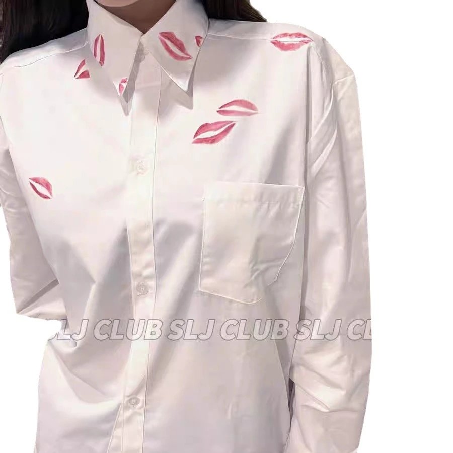 MM6 Maison Margiela White Kiss Print Long-Sleeve Shirt qc 4