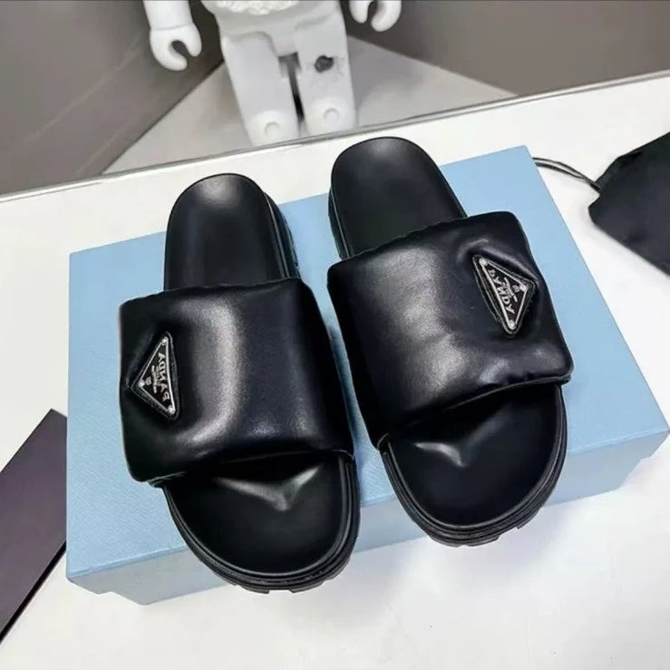 Prada Soft Padded Nappa Leather Slides (2 Colorways) qc 1