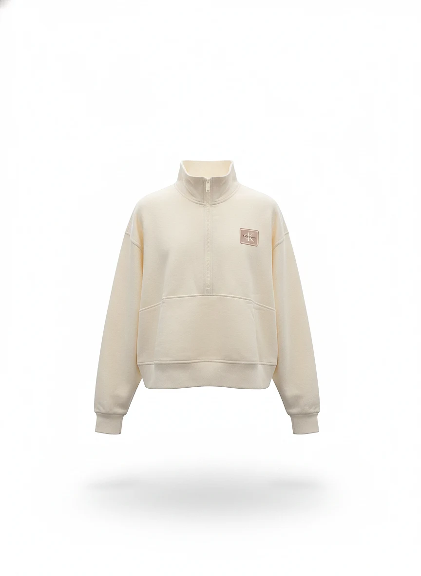 Buso TERRY FLEECE LOGO QUARTER ZIP ANTIQUE WHITE