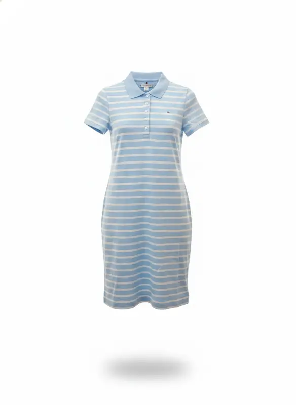 Vestido azul claro con rayas blancas