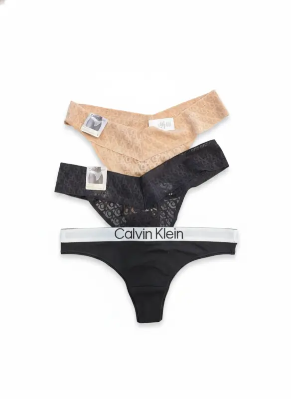 3 pack of thongs (black, black icon logo lace, pink icon logo lace)