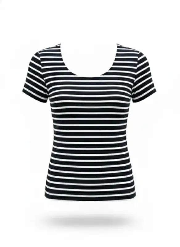 Blusa azul oscuro con rayas blancas