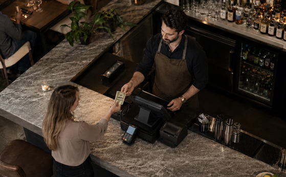 Temporary bar and POS register placeholder