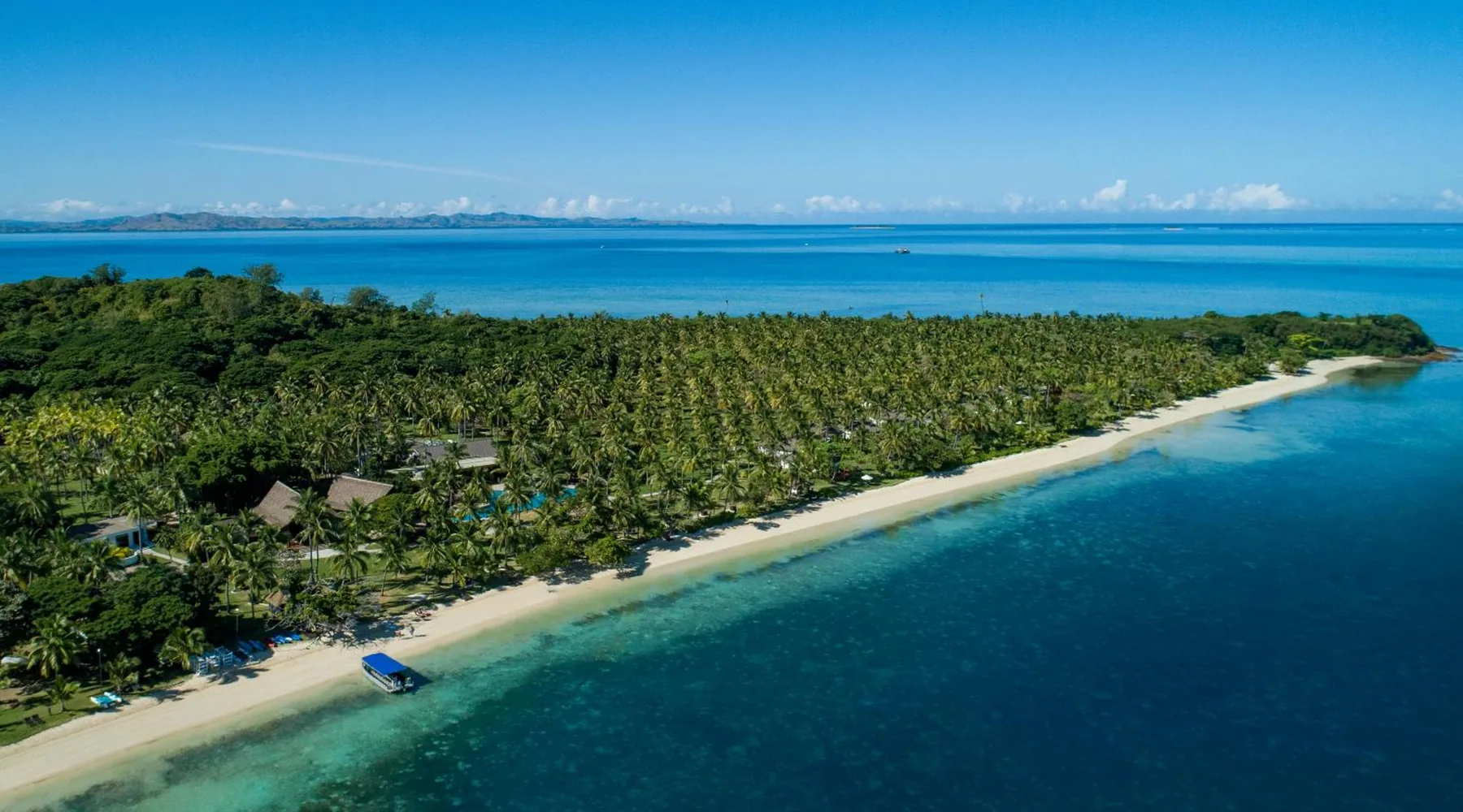 Mamanuca Islands lagoon and resort coastline in Fiji