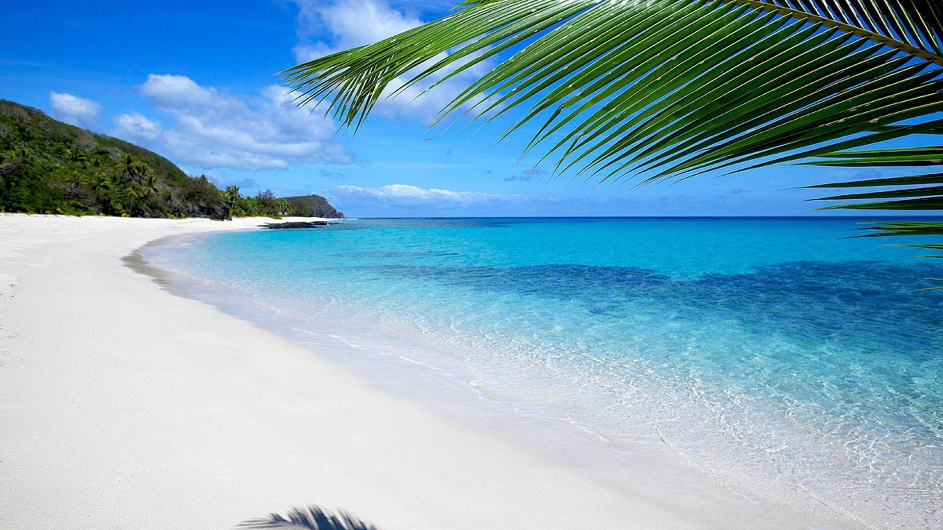Aerial view of Fiji's crystal clear waters and tropical islands