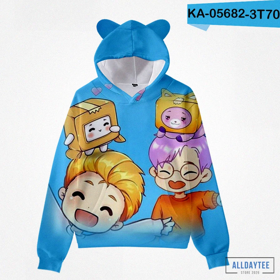 Alldaytee - Fleece Sweatshirt - Kawii Lankybox Hoodies Fashion Bear Ears Hoodie Pullover Hooded Sweatshirt Women Cute Style Anime Clothes Alx