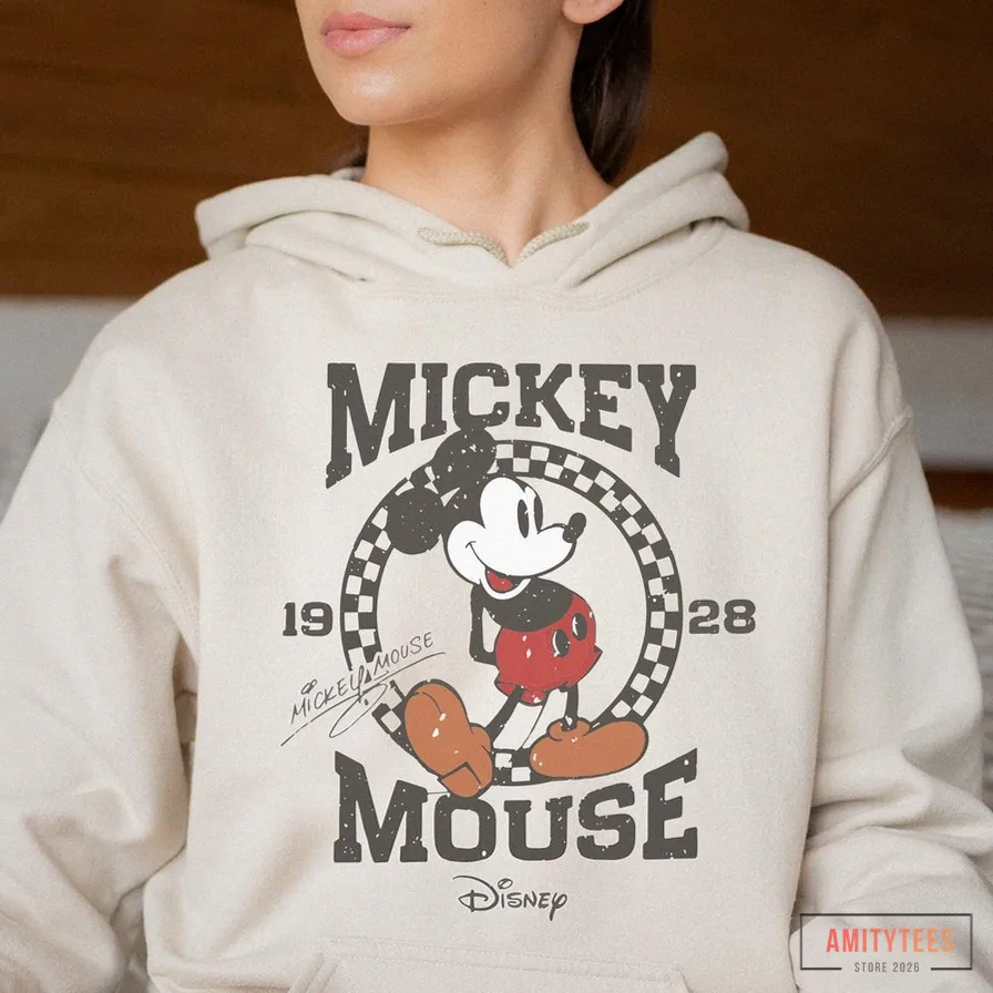 Amitytees - Printed Hoodie - Retro Mickey Mouse Hoodie - Vintage Mickey Hoodie - Disney Vacation Hoodie - Mickey Hoodie - Classic Mickey Hoodie