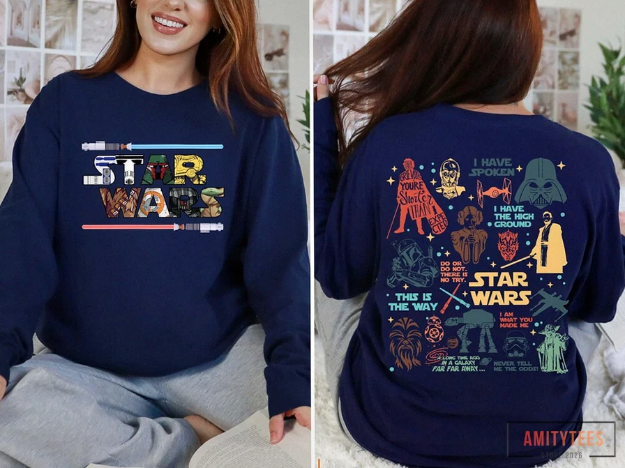 Amitytees - Comfortable Long Sleeve - Comfort Retro Star Wars Long Sleeve Shirt - Disney Star Wars Long Sleeve - Star Wars Characters Long Sleeve - Galaxy Edge Long Sleeve