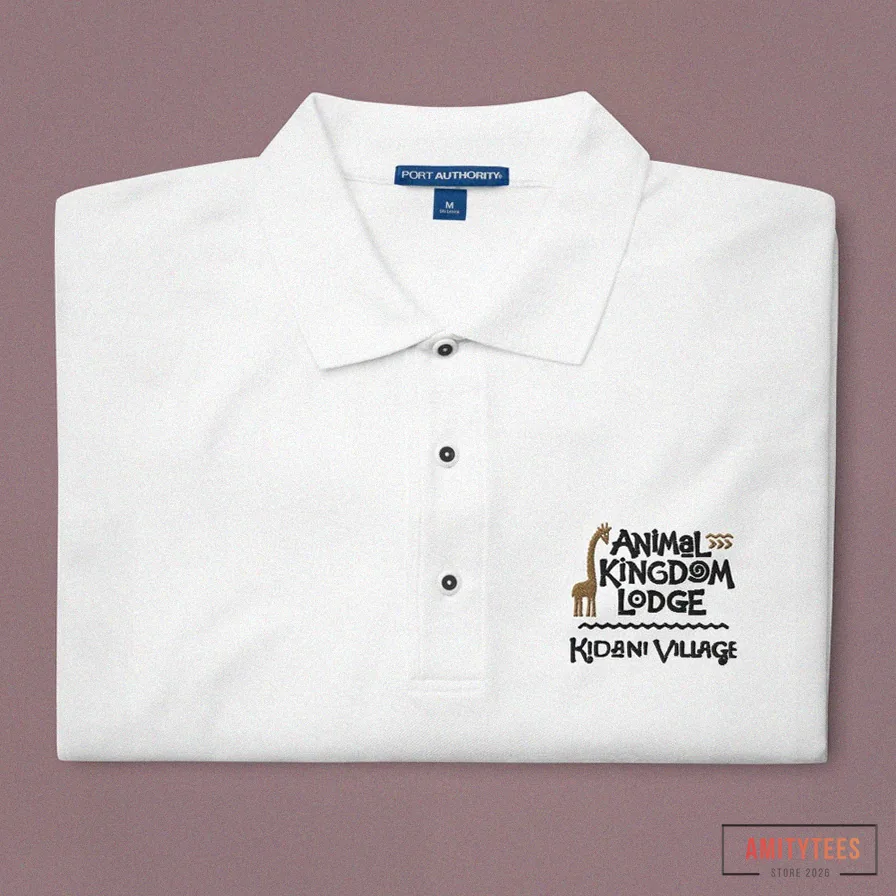 Amitytees - Graphic Tee - Animal Kingdom Lodge Kidani Village Embroidered Polo - Relaxed Fit | Disney Vacation Club Member Polo Shirt | Subtle Disney Apparel