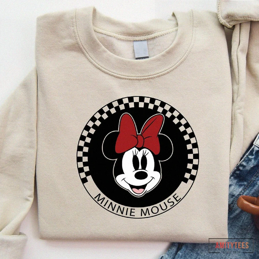 Amitytees - Fleece Sweatshirt - Retro Disney Sweatshirt - Mickey Checkered Sweatshirt - Disney Family Sweatshirt - Minnie Mouse Sweatshirt - Disney Sweatshirt - Disneyland
