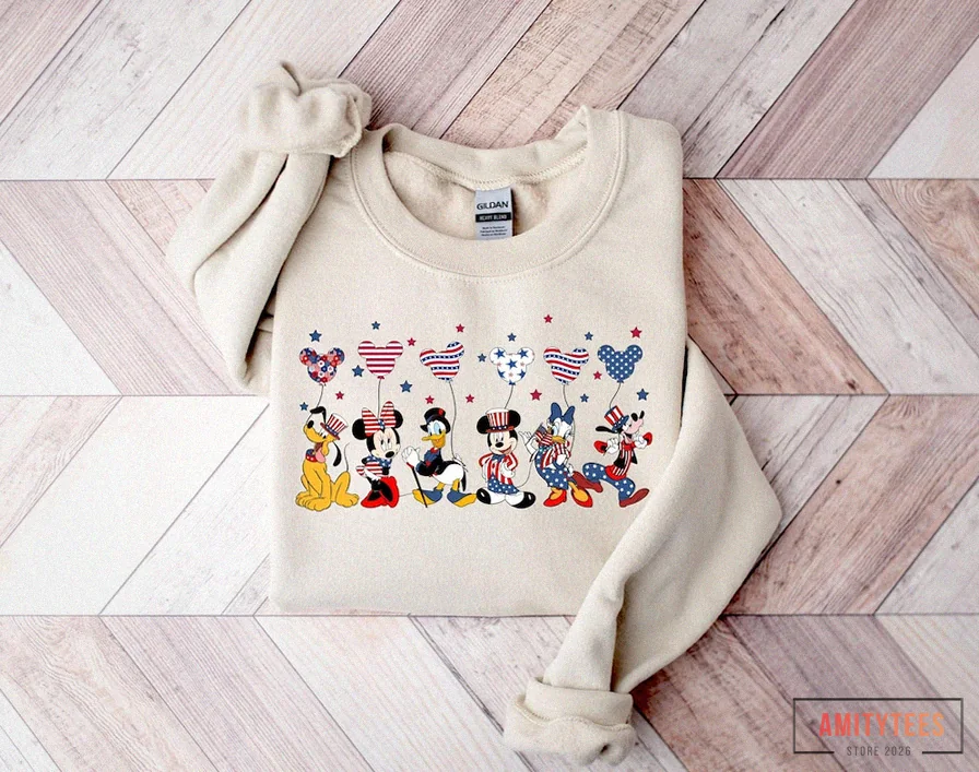 Amitytees - Fleece Sweatshirt - 4Th Of July Mickey & Friends Sweatshirt - Disney Family Sweatshirt - 4Th Of July Sweatshirt - Disney Freedom Sweatshirt - Disney Sweatshirt