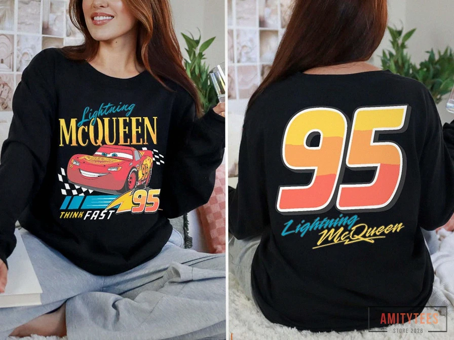 Amitytees - Comfortable Long Sleeve - Comfort Lightning Mcqueen Long Sleeve Shirt - Cars Land Long Sleeve - Disney Cars - Cars Characters Long Sleeve - Cars Family