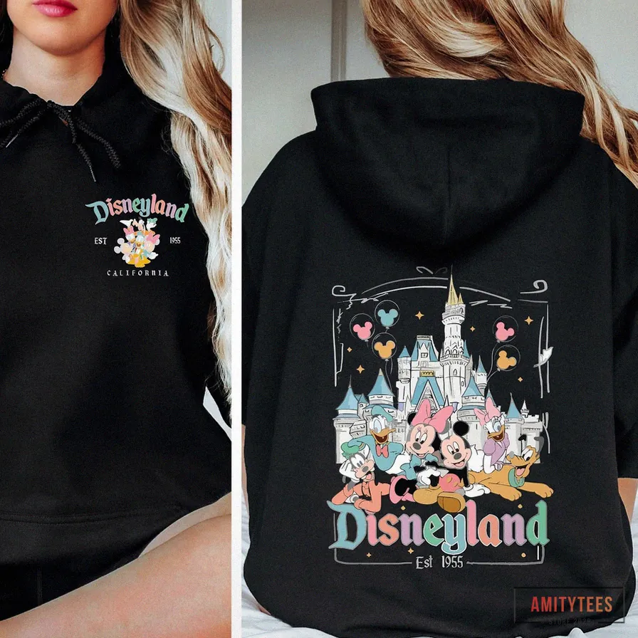 Amitytees - Printed Hoodie - Disneyland Est. 1955 California Hoodie - Mickey And Friends Hoodie - Vintage Hoodie - Disney Family Hoodie - Mickey And Co - Disneyland Hoodie