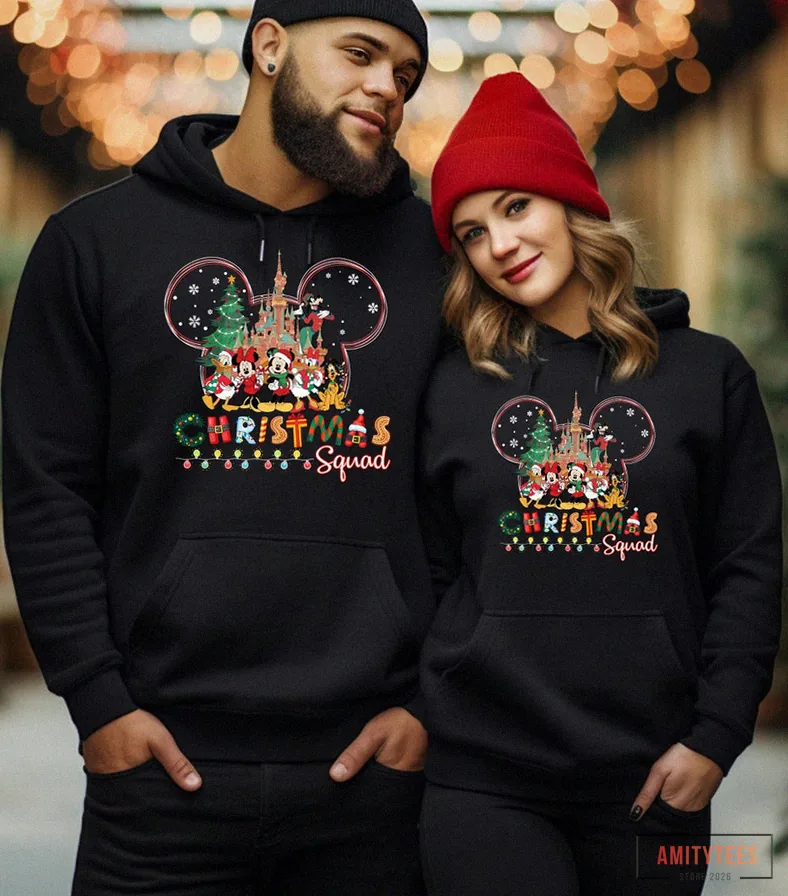 Amitytees - Custom Hoodie - Mickey Minnie Christmas Squad Hoodie - Disney Christmas Squad Hoodie - Christmas Hoodie - Christmas Crew Hoodie - Christmas Gift Hoodie
