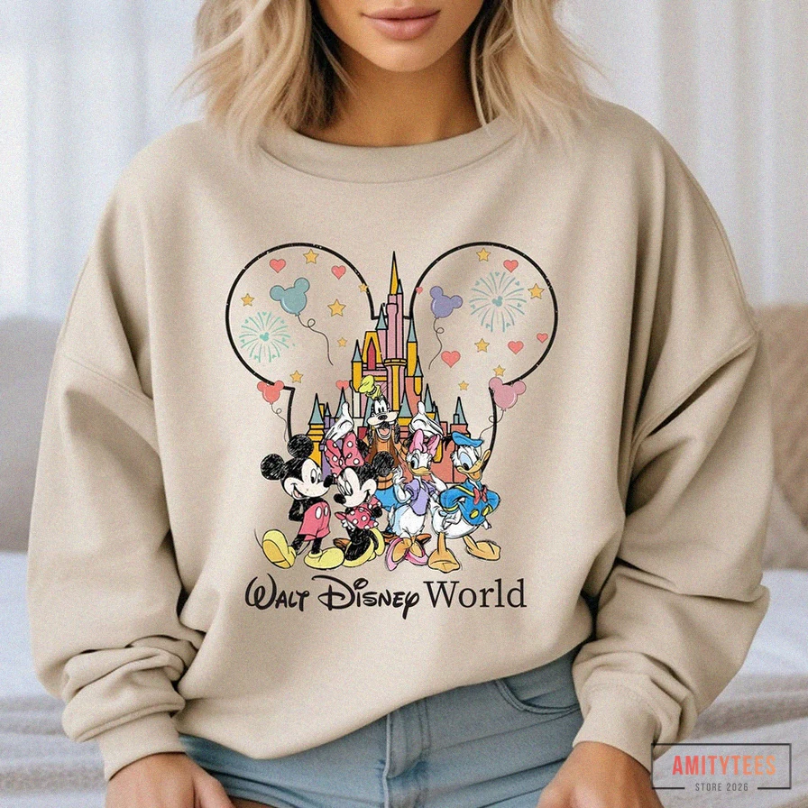 Amitytees - Fleece Sweatshirt - Walt Disney World Sweatshirt - Mickey And Friends Sweatshirt - Magic Kingdom Sweatshirt - Disneyworld Sweatshirt - Disney Family Sweatshirt