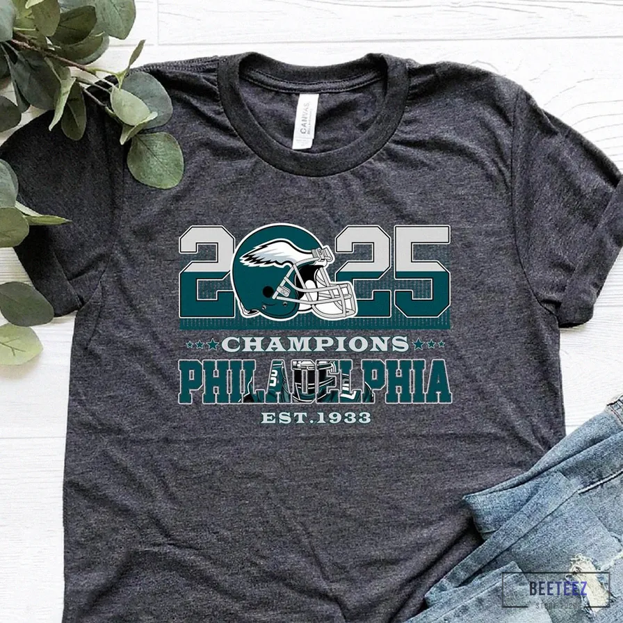 Beeteez - Printed T - Shirt - 2025 Super Bowl Champions Eagles T - Shirt - Superbowl Trophy Philadelphia Football - Philadelphia Fan Gift - Eagles Bird Gang - Eagles Football