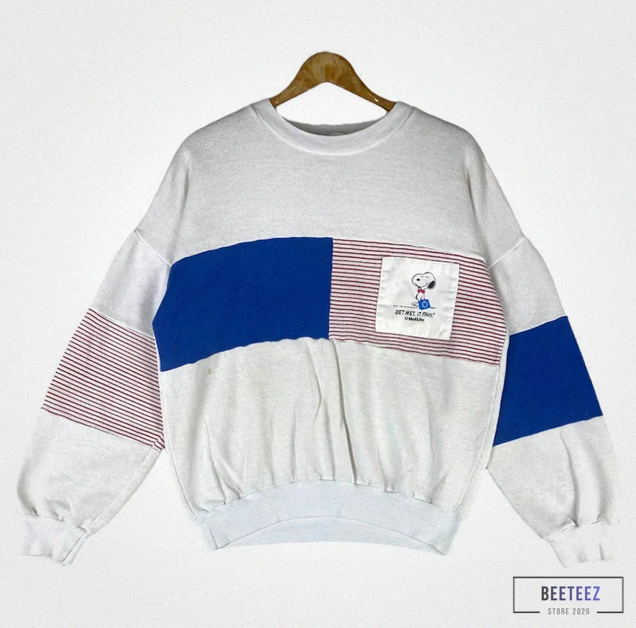 Beeteez - Fleece Sweatshirt - Vintage 90S Rare Vintage Snoopy Varsity Joe Peanuts Crewneck Sweatshirt Xl