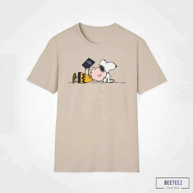 Beeteez - Printed T - Shirt - Peanuts Snoopy Charlie Brown Reading Anarchists Cookbook Tribute - Unisex Softstyle T - Shirt