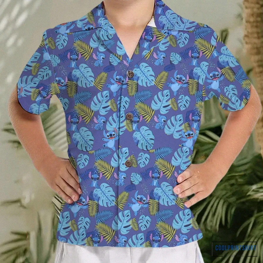 Coolprintshirt - Printed T - Shirt - Retro Stitch Aloha Hawaiian Shirt - Lilo And Stitch Summer Beach Disney Hawaiian Shirt - Disneyland Family Vacation - Walt Disney Kids Hawaiian