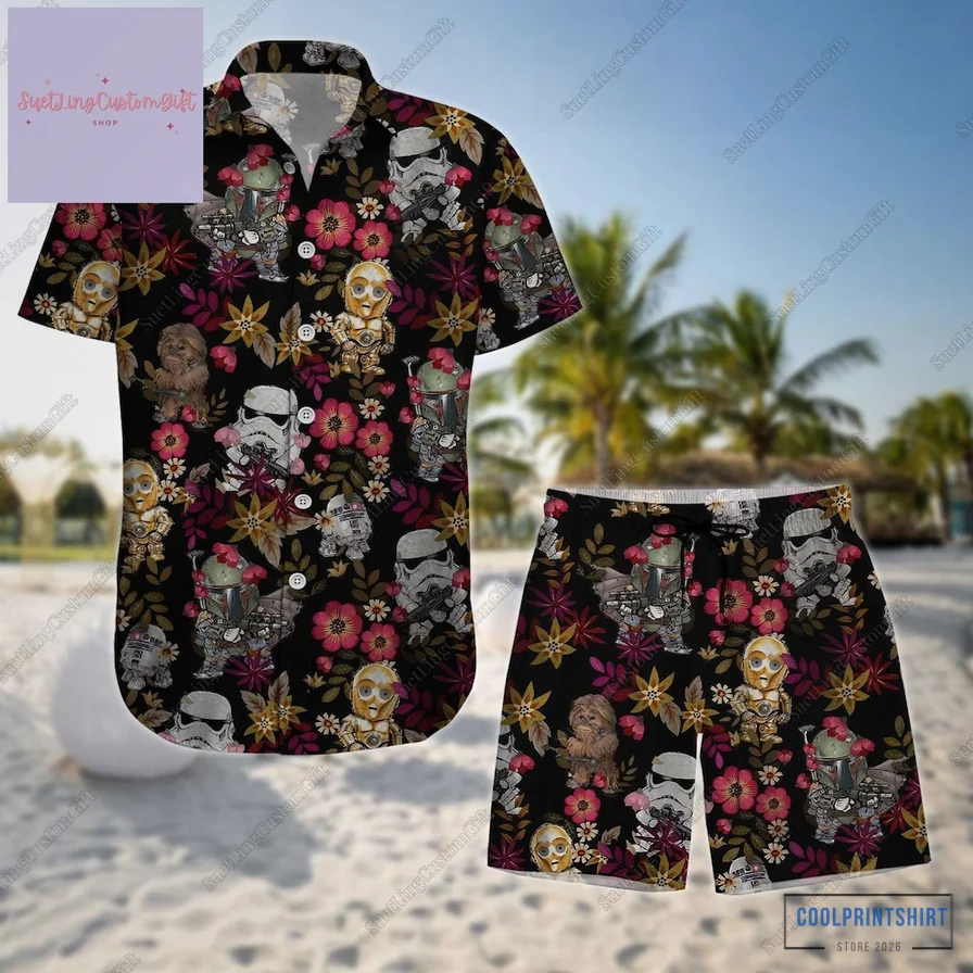 Coolprintshirt - Graphic Tee - Star Wars Button Shirt And Shorts - Star Wars Hawaiian Shirt - Star Wars Characters Shirt - Star Wars Summer Shirt - Movie Lover Shirt