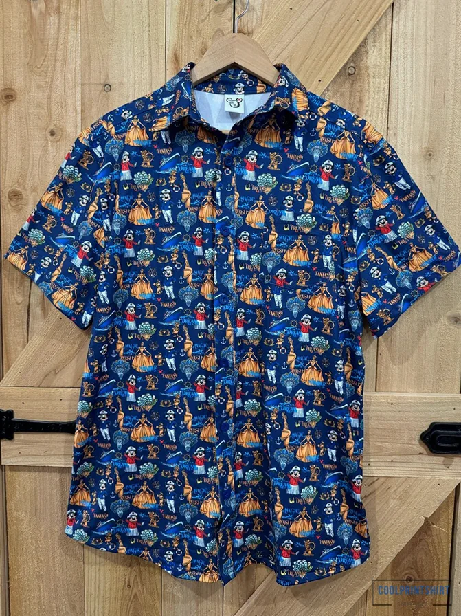 Coolprintshirt - Graphic Tee - Disney Cruise Collar Button Up Short Sleeve Shirt For Adults - Captain Mickey And Minnie - Ship Names And Logo Pluto - Donald Hawaiian Shirt