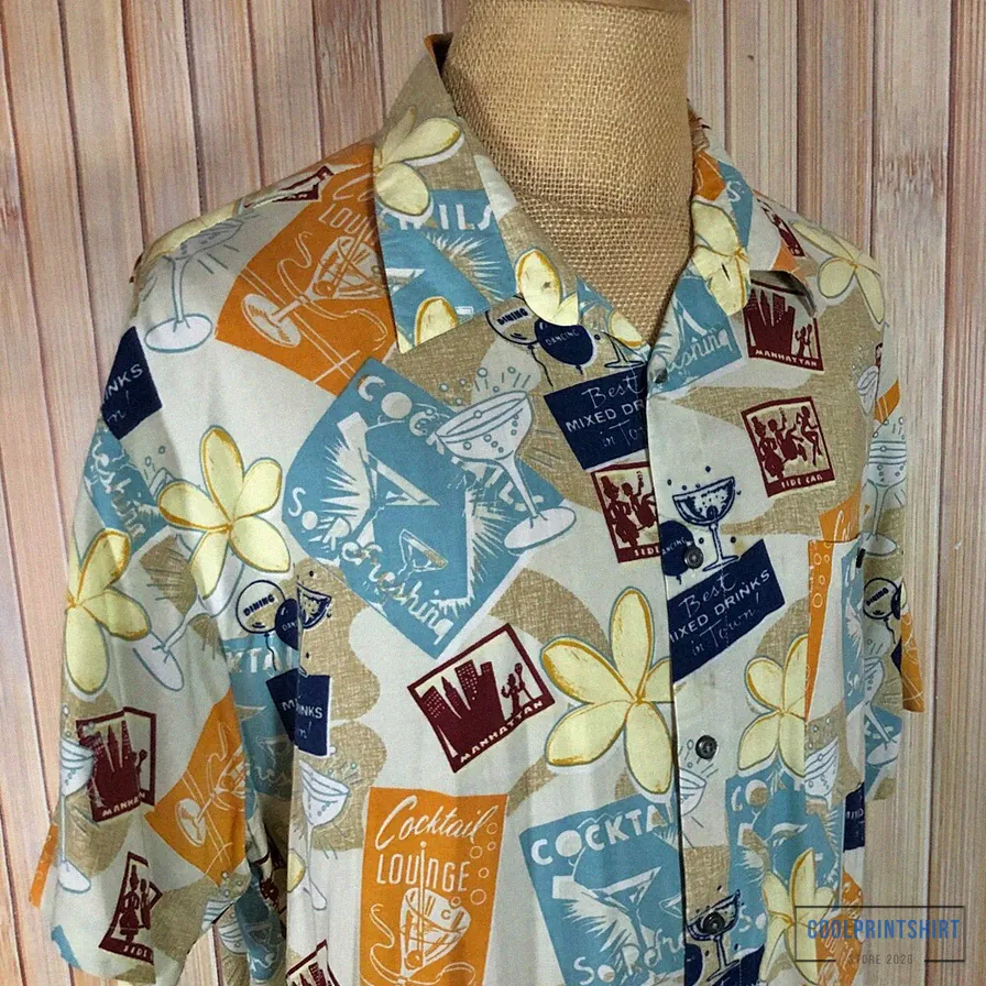 Coolprintshirt - Printed T - Shirt - Hawaiian Shirt - Size 2Xlarge - Retro Cocktail Graphics