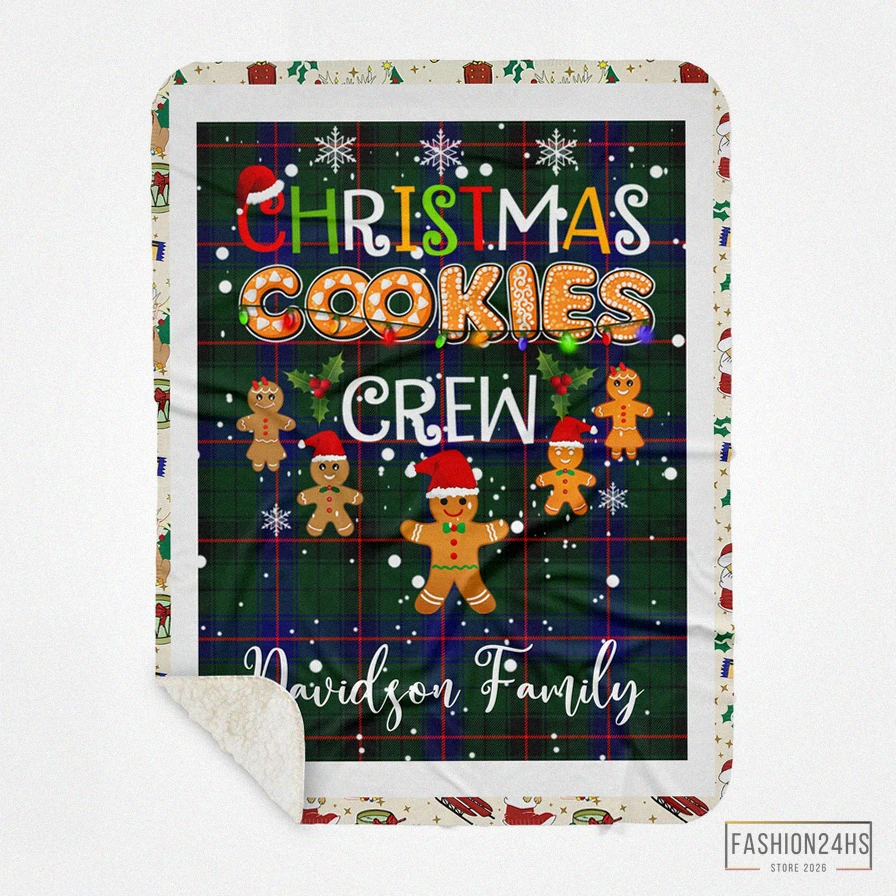 Fashion24Hs - Soft Fleece Blanket - Personalized Gift Tartan Plaid Blanket Clan Davidson With Christmas Cookie Baking Crew Christmas Gift Sherpa Blanket